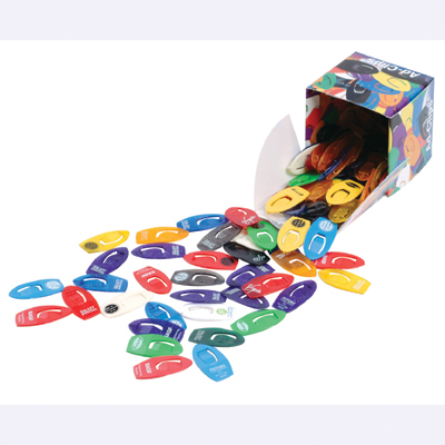 Mini plastic paper clips supplied in boxes of 100
