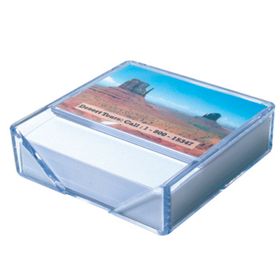 Clear note holder with approx. 200 sheets of white 80gsm paper