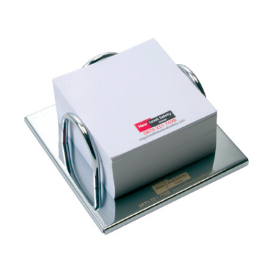 Chrome plated note holder complete with loose sheets of 80gsm paper