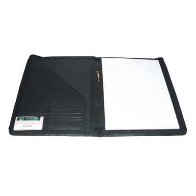Zipped conference folder with internal multi-pockets and A4 pad - Soft nappa Melbourne leather