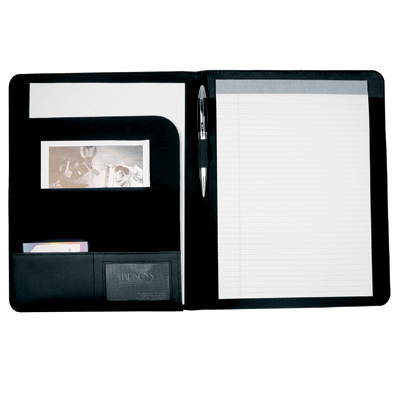 Leather conference folder with A4 pad and contrasting stitching - metal plate