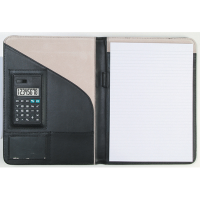 Leather conference folder with calculator and A4 pad