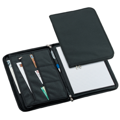 Woven polyester zipped conference folder with A4 pad