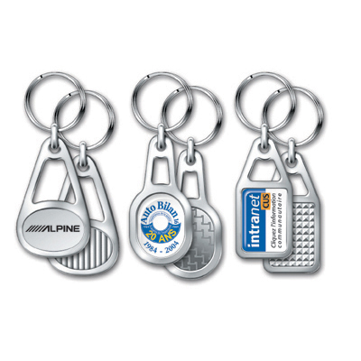 Chrome plated key tag in choice of 3 shapes to take oval or rectangle decal