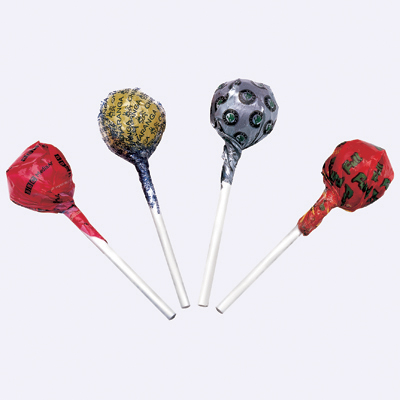 Ball lollies, 25mm diameter on 60mm stick with clear wrapper